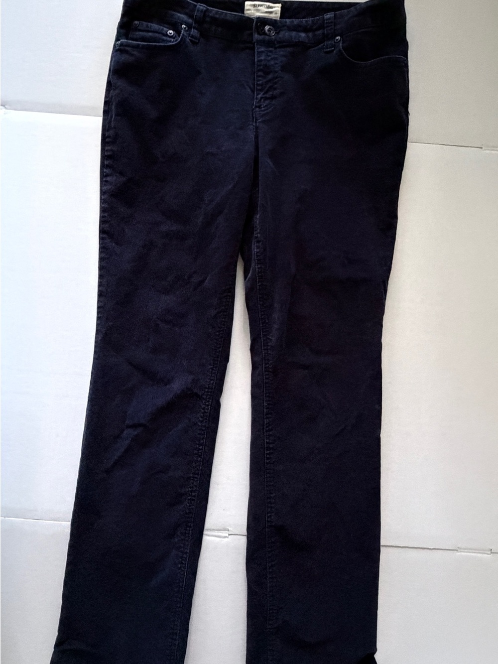 Classic Navy Blue Women's Straight Leg Low Rise Corduroy Pants - 10